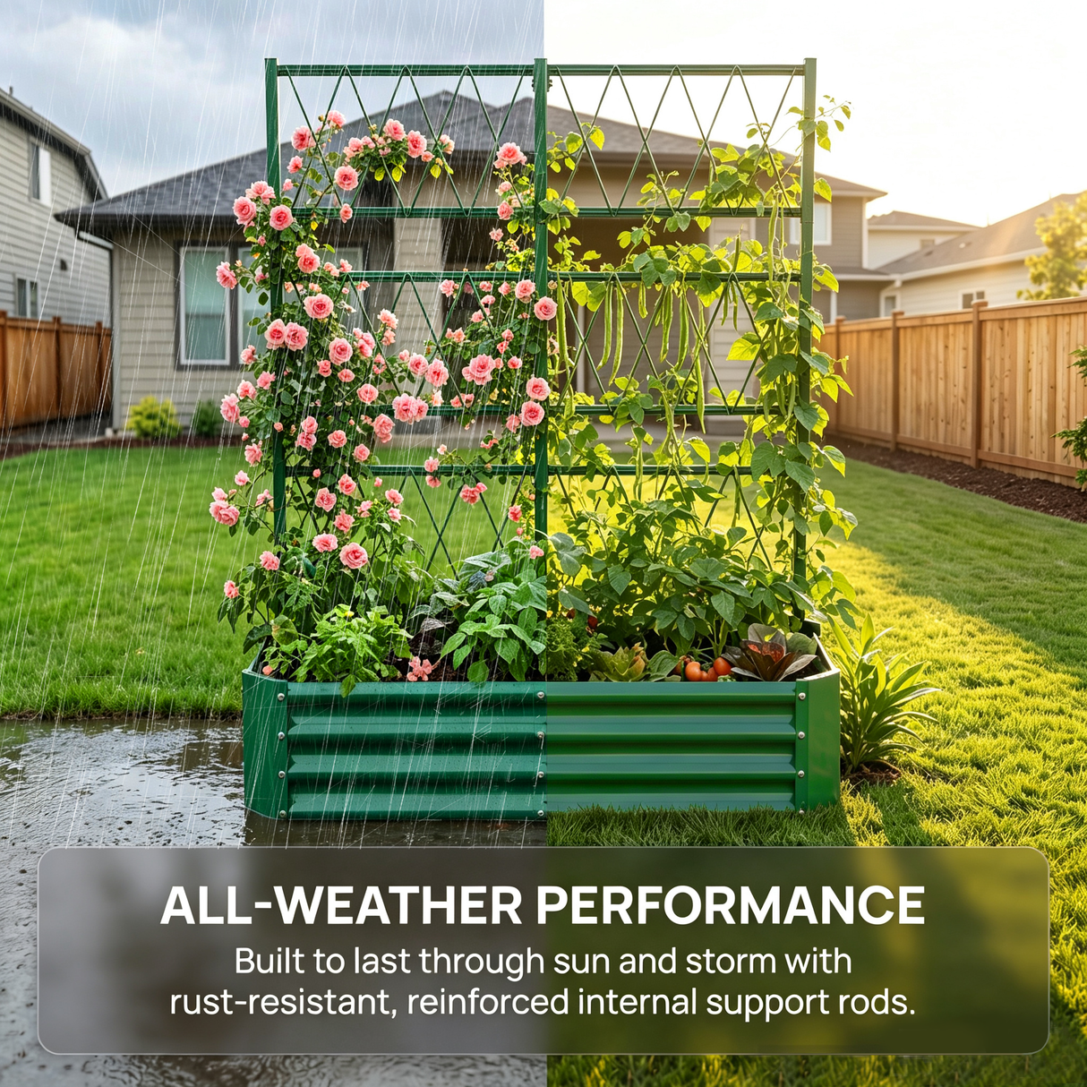 4x2x1FT Galvanized Raised Garden Bed with Arch Trellis