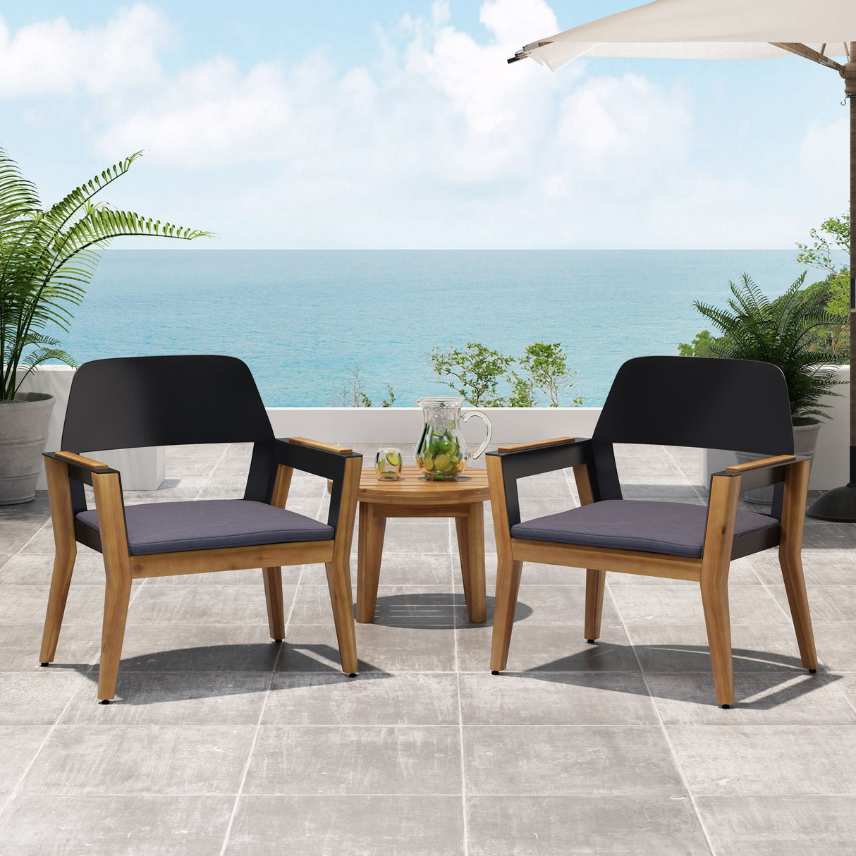 Soho - Transitional Style Outdoor Club Chair (Set of 2) With Cushions - Teak - Best Buy Furniture