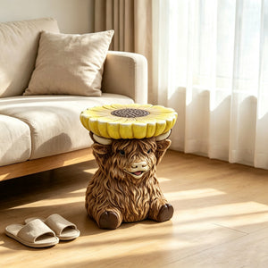 Highland Cow Stool with Sunflower Top