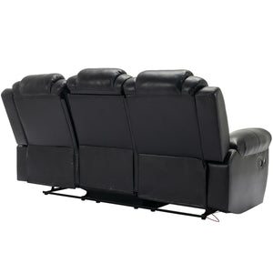3 Pieces Recliner Sofa Sets Home Theater Seating Manual Recliner Chair With Center Console And LED Light Strip For Living Room