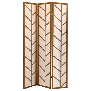 Jute and Pine Privacy Screen with Folding 3-Panel Design - Walnut