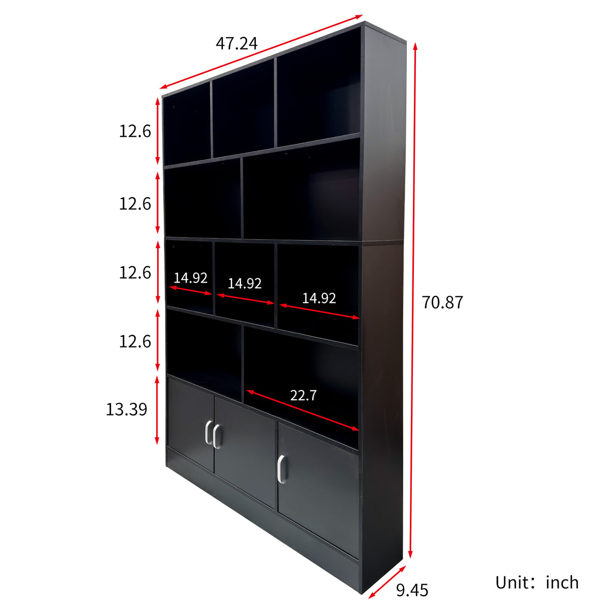 70.87" Tall Bookshelf with 10 Cubes and 3 Doors