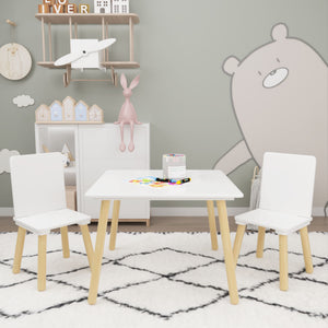 Kids Table And 2 Chairs Set, 3 Piece Toddler Activity Play - White
