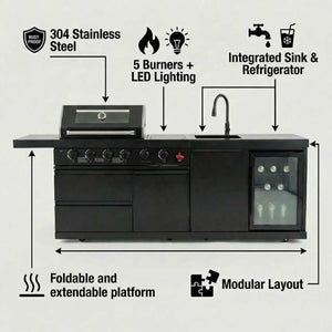 84-Inch Deluxe Stainless Steel Gas Outdoor Kitchen Barbecue Island Grill
