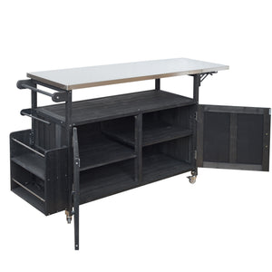 Foldable Outdoor Kitchen Island With Lockable Wheels, Storage Cabinet And Towel Rack For Patio