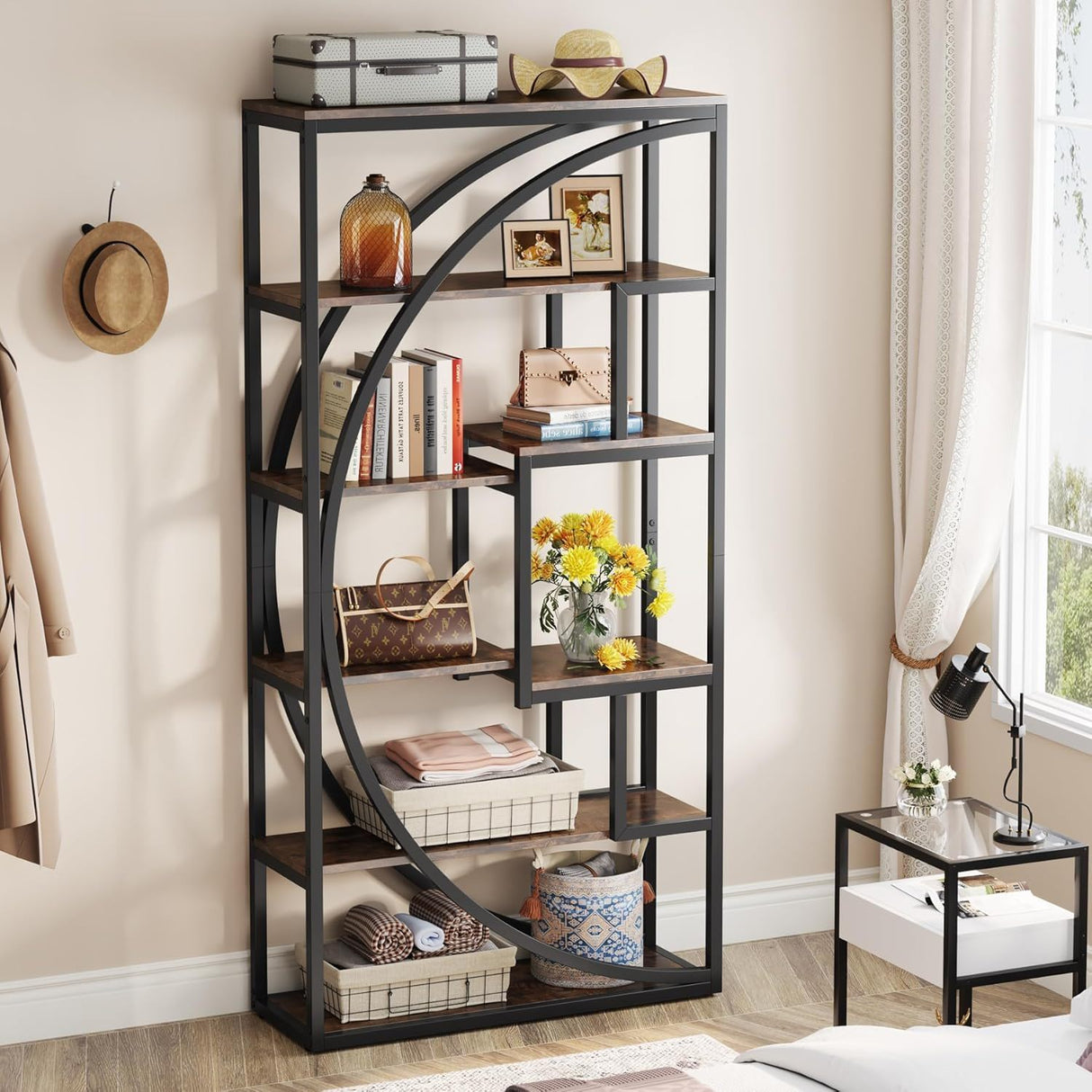 5 Tier Etagere Bookshelf With 8 Open Shelves Organizer For Living Room