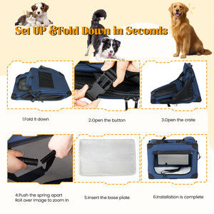 40'' Soft Dog Crates Kennel with 3 Doors and Fleece Mat