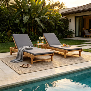 Light Teak Acacia Wood Chaise Lounge Set
