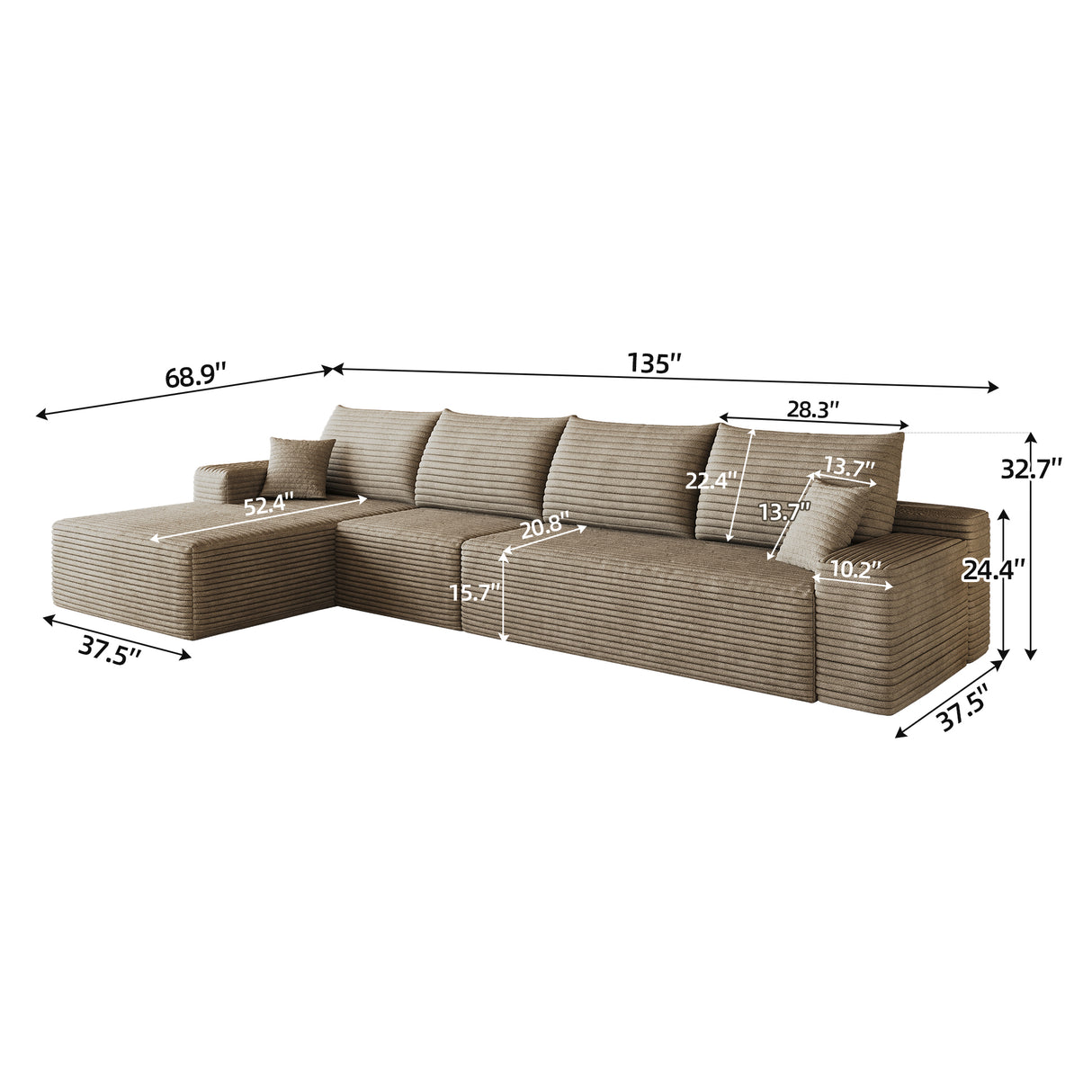 135" Cloud Sectional Couch with L-Shape Chaise