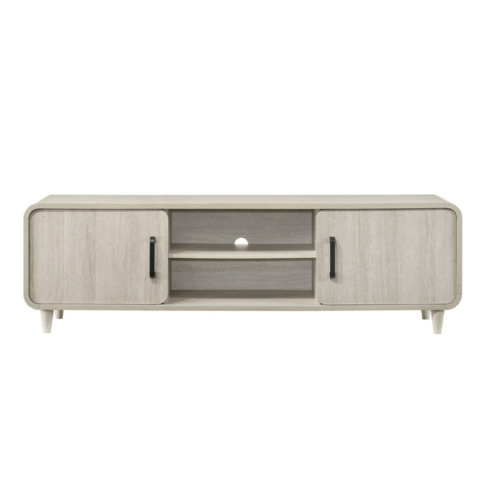 Antique White TV Stand with Sliding Doors and Handles