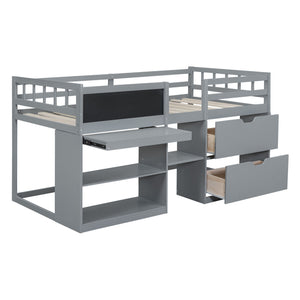 Low Loft Bed With Rolling Desk, Shelf And Drawers