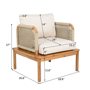 Outdoor Acacia Wood and Rope Club Chair with Cushions (Set of 2)