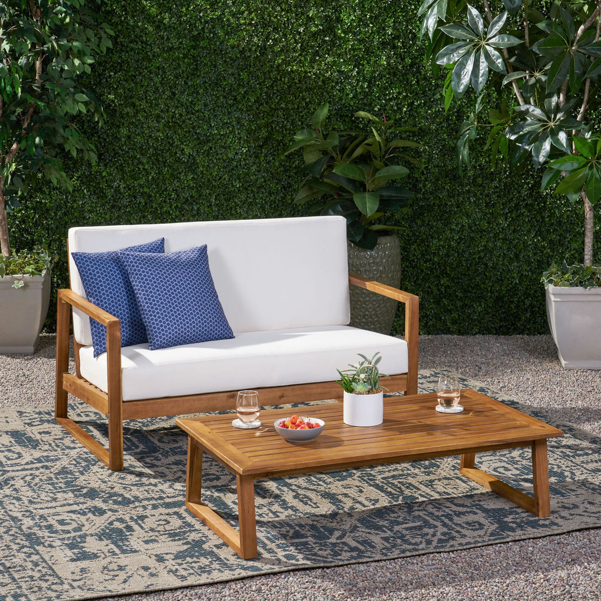 Belgian Loveseat & Coffee Table Set With Water Resistant Cushions