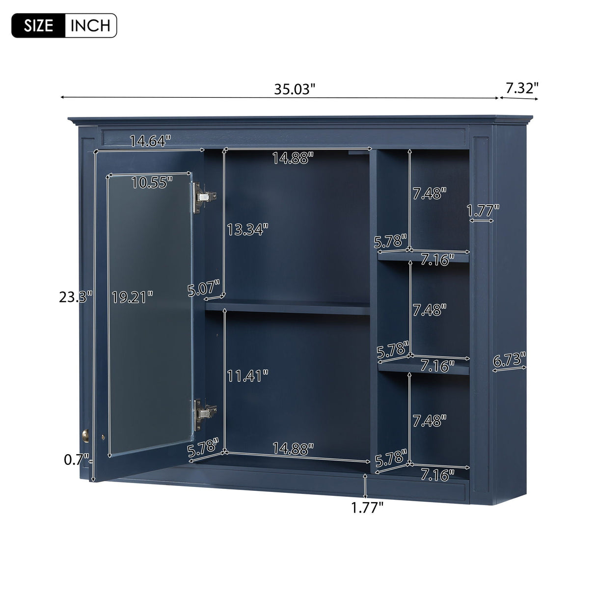 Wall Mounted Medicine Cabinet With Mirror and 6 Open Shelves