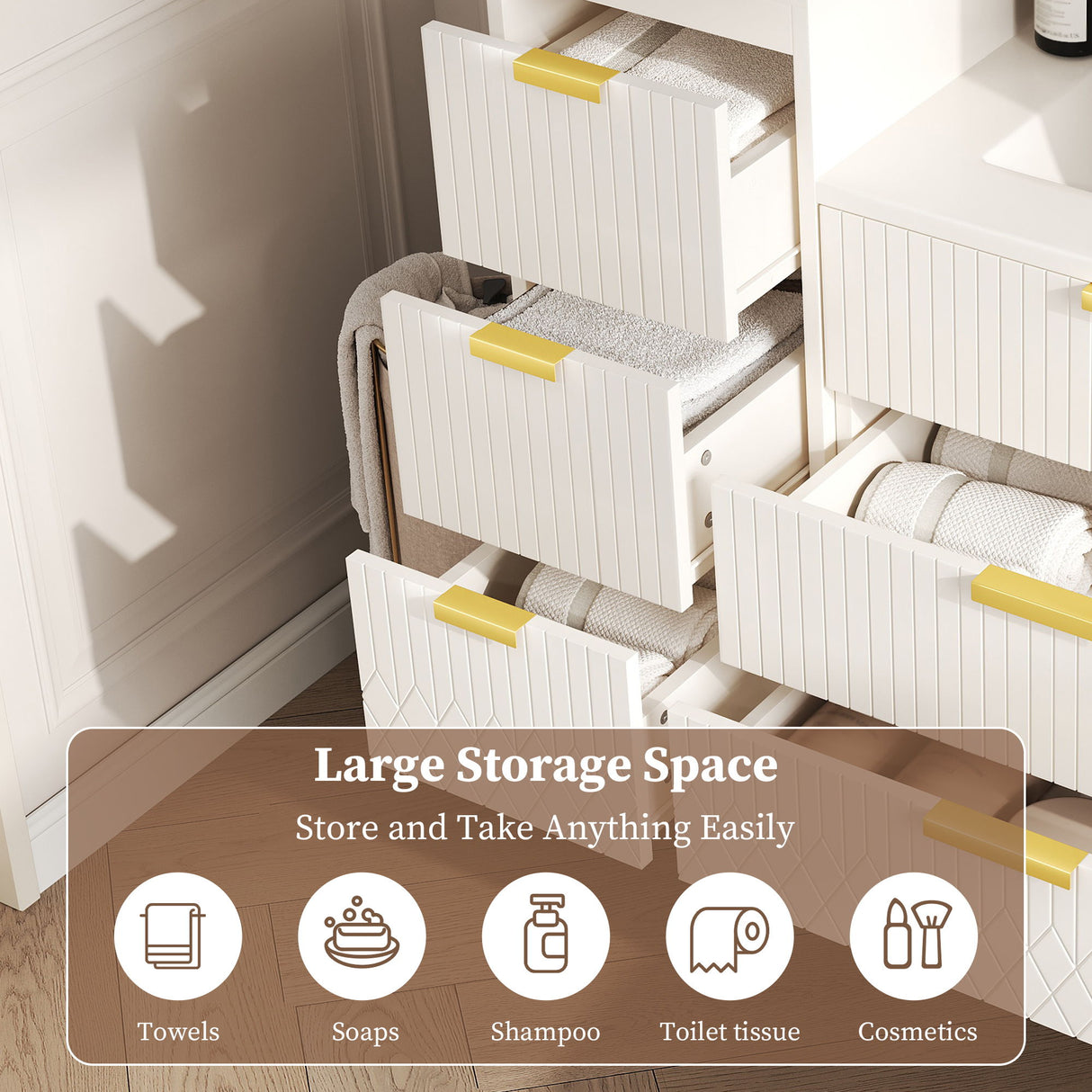 Modern Wall Mounted Floating Cabinet With Drawers For Bathroom