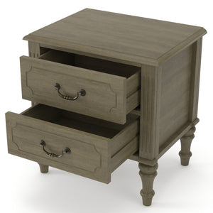 Fluted Nightstand 2-Piece Set, 21-Inch, Mid Century Modern Solid Wood, Antique Bronze