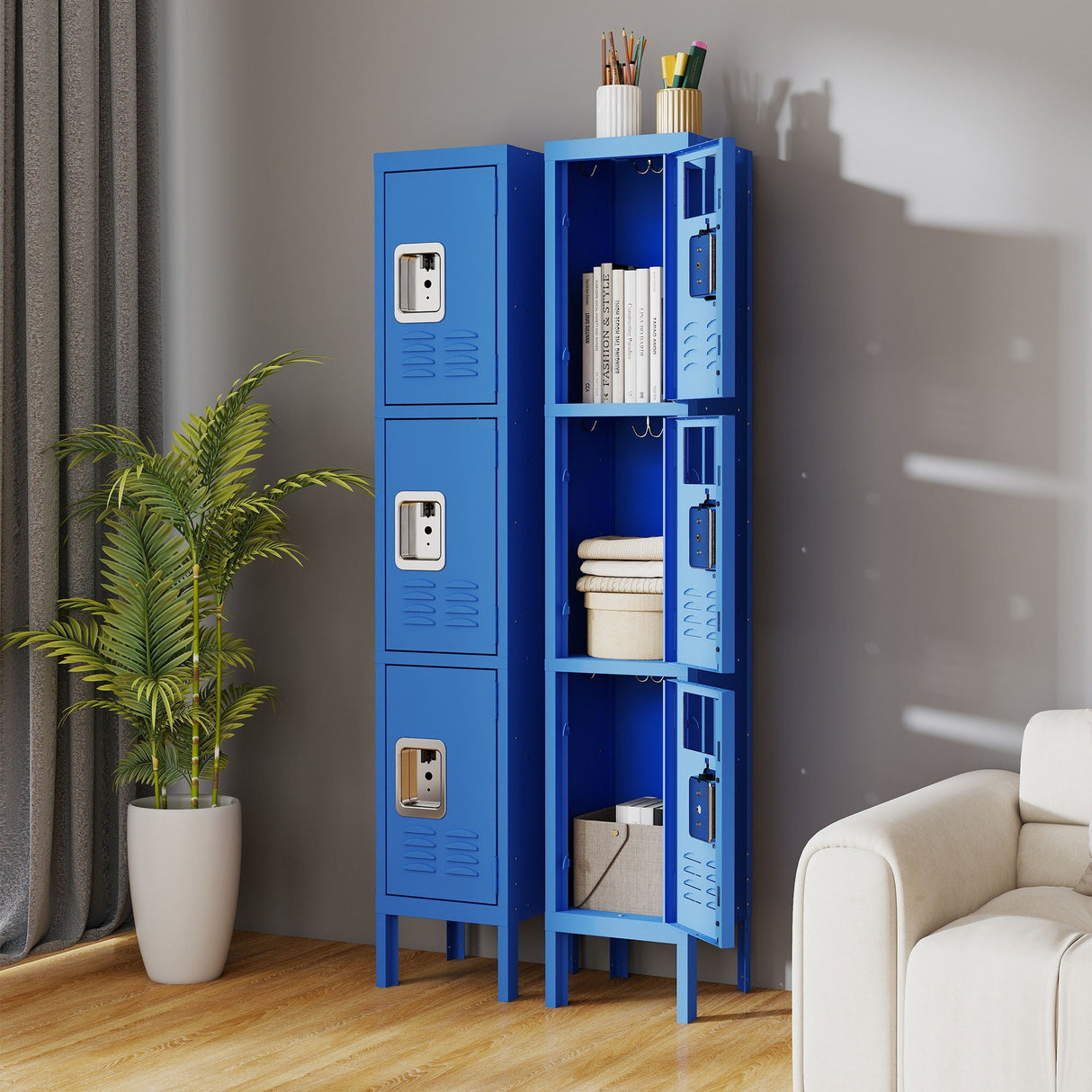 Lockers For Employees With 3 Door Storage Locker Durable For Gym, School, Office - Blue