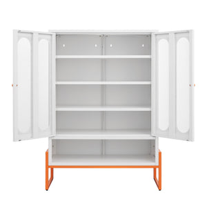Modern Metal Shoe Cabinet With DoublebSided Doors And Adjustable Partitions