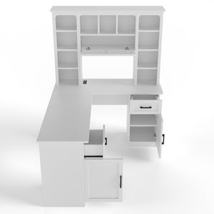 L-Shaped Computer Desk with 2 Cabinets and 2 Drawers