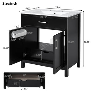 Bathroom Vanity With Sink And Ample Storage, Rectangular Undermount Sink - Black