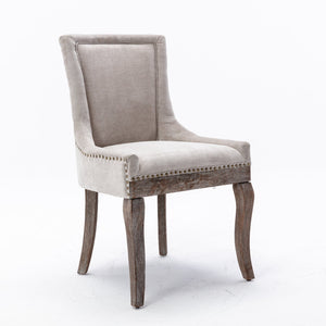 A&A Furniture Ultra Side Dining Chair with Thickened Fabric and Bronze Nail Head, Beige, Set of 2