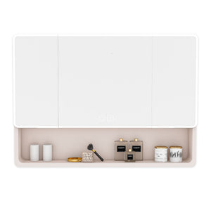 Aluminium Medicine Cabinet Mirror, With 3 Colors LED Light And Defogging Function - Khaki