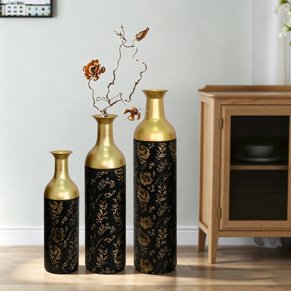 Decorative Metal Vases Set of 3