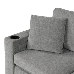Modern 2 Seater Loveseat Sofa With Pull-Out Bed, Fabric, Built-In USB Ports & Cup Holders