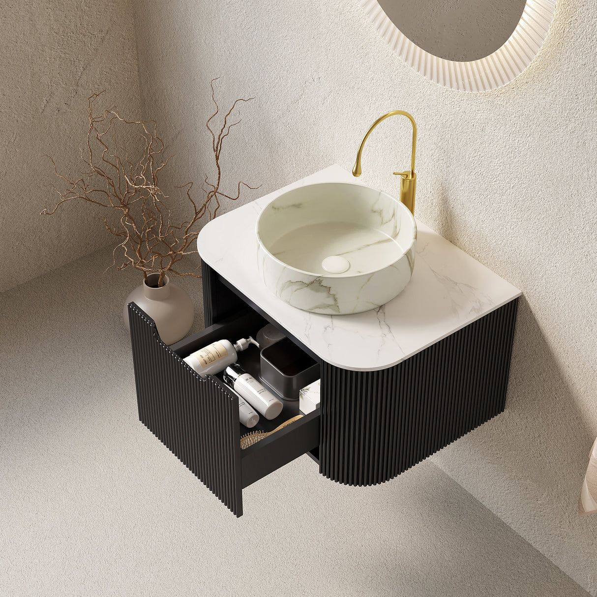DINA 24" Bathroom Vanity & Sink with Floating Curved Edges
