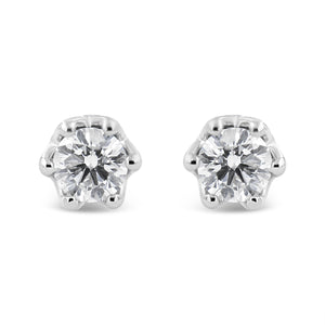 14K White Gold 1/2 Cttw Round Diamond Crown Stud Earring (I-J Color, I1-I2 Clarity)
