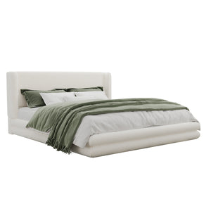 King Size Upholstered Bed Frame With Boucle Thick Wingback Headboard