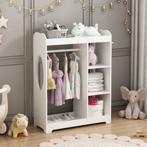 Dress Up Storage With Mirror and Hooks, Clothes Rack With Hanging Rod