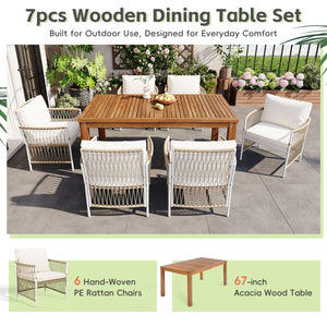 TOPMAX Patio 7pcs Wooden Dining Table Set