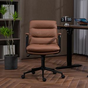 Office Chair, Mid Back Home Office Desk Task Chair With Wheels And Arms Ergonomic Computer Rolling Swivel Chair With Padded Armrest