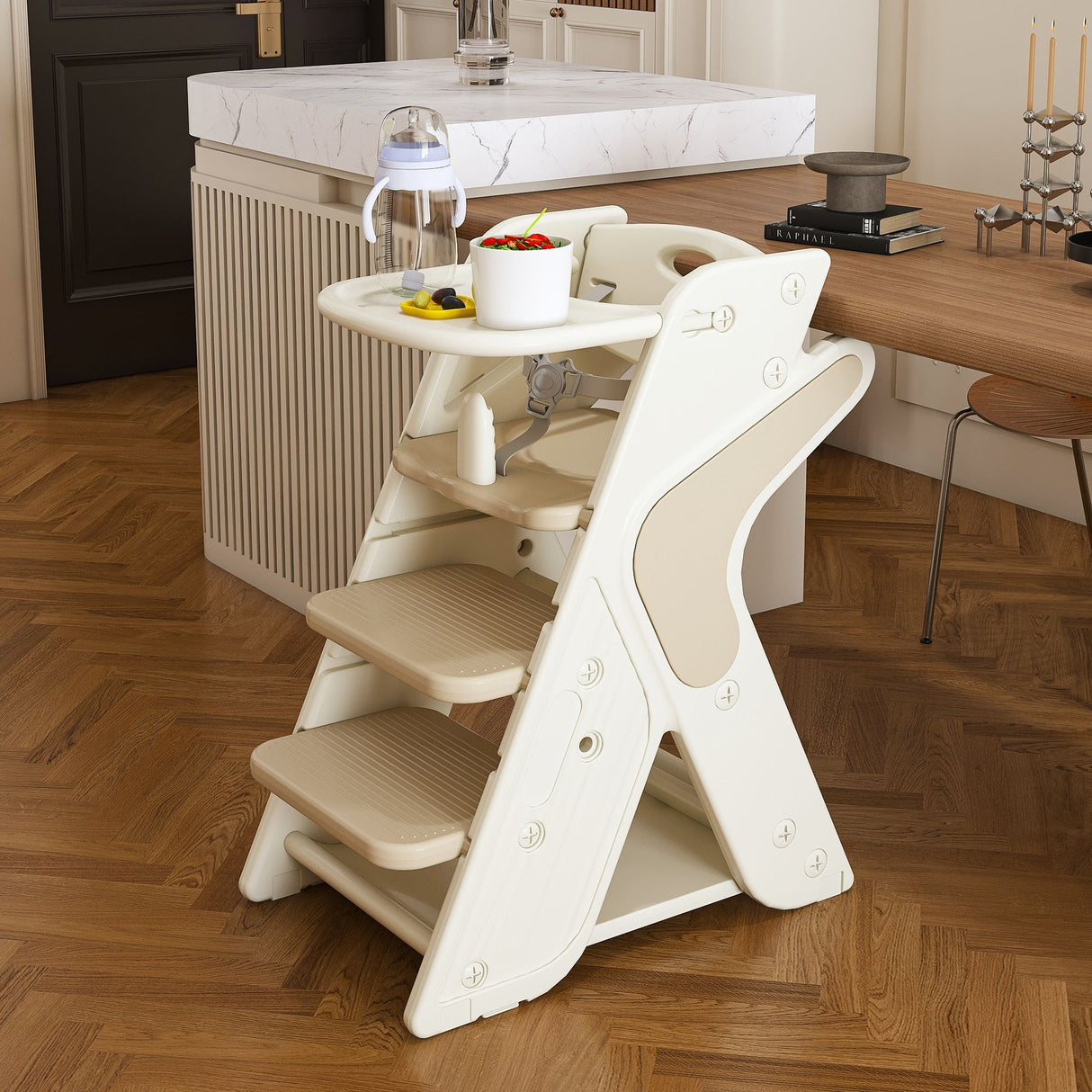 Multifunctional Growing Up Dining Chair With Adjustable Height And 5 Point Seat Belts