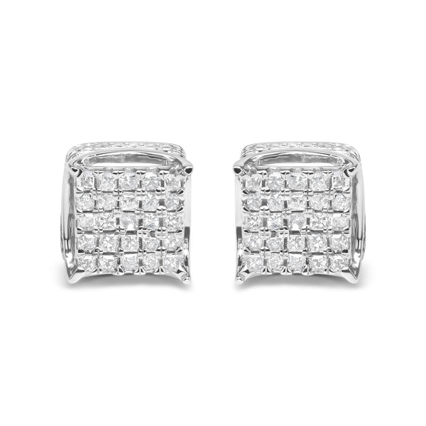 10K White Gold 1/2 Cttw Princess Cut Diamond Square Shaped Multi Stone Stud Earrings (H-I Color, SI1-SI2 Clarity)