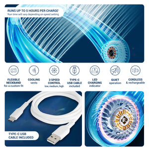 Rechargeable Neck Fan, Portable Bladeless Personal Fan