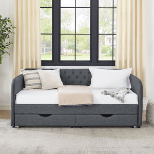 Daybed With Trundle And Storage Drawers, Flat Arms With Pocket