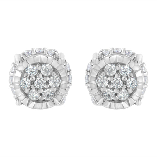 .925 Sterling Silver 1/3 cttw Round-cut Diamond Floral Stud Earring (I-J Clarity, I3 Color)