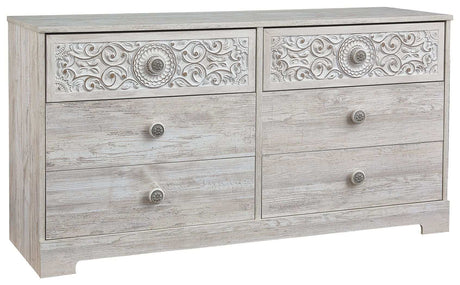 Paxberry - Six Drawer Dresser - Vinyl-Wrapped - Whitewash - Best Buy Furniture