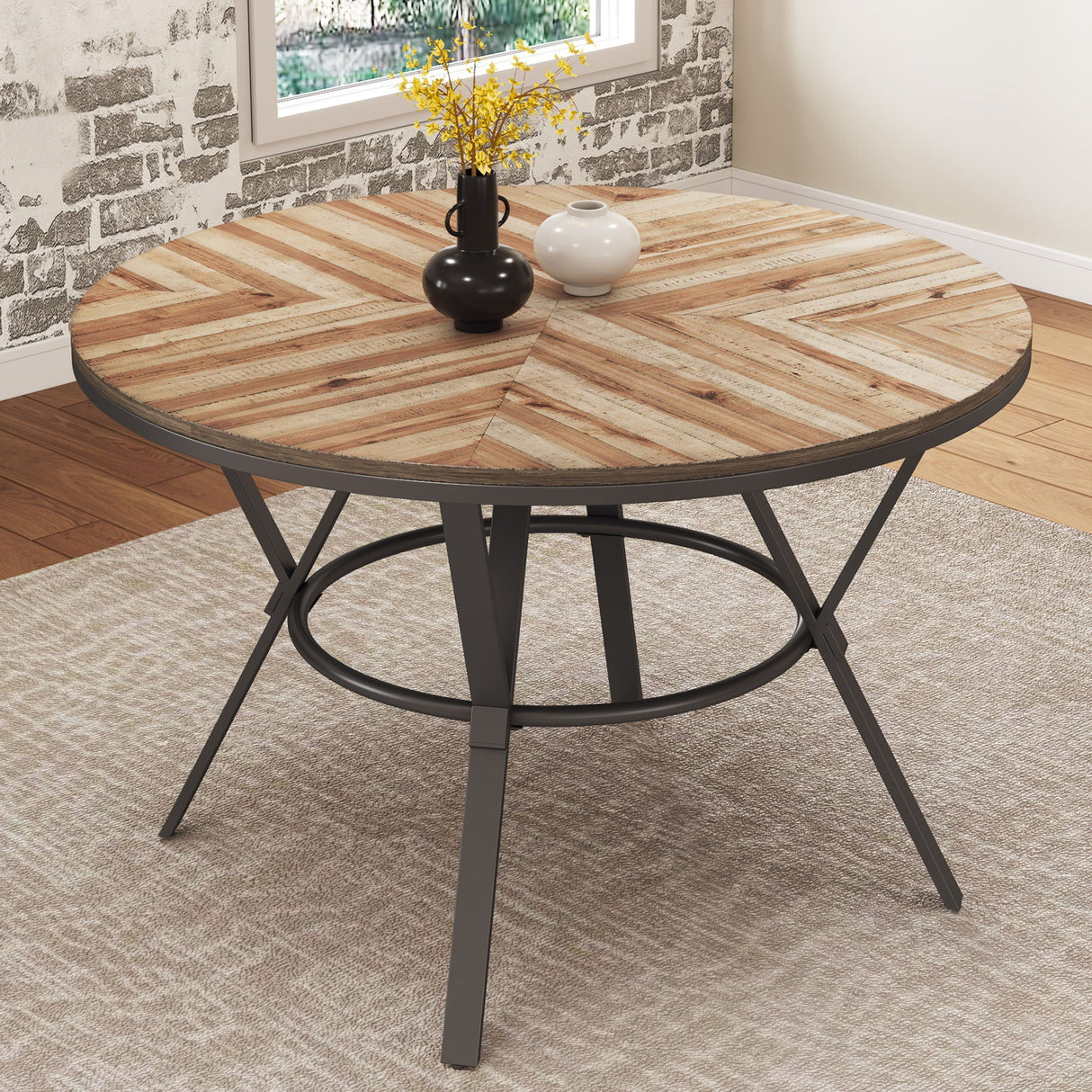 Modern Style Indoor Dining Round Table With Metal Legs - Light Birch - Best Buy Furniture