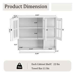 3 Door Wall Cabinet With Glass Door And Towel Bar