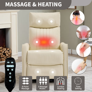 Beige Heat Massage Manual Recliner Chair with Rocker and Swivel