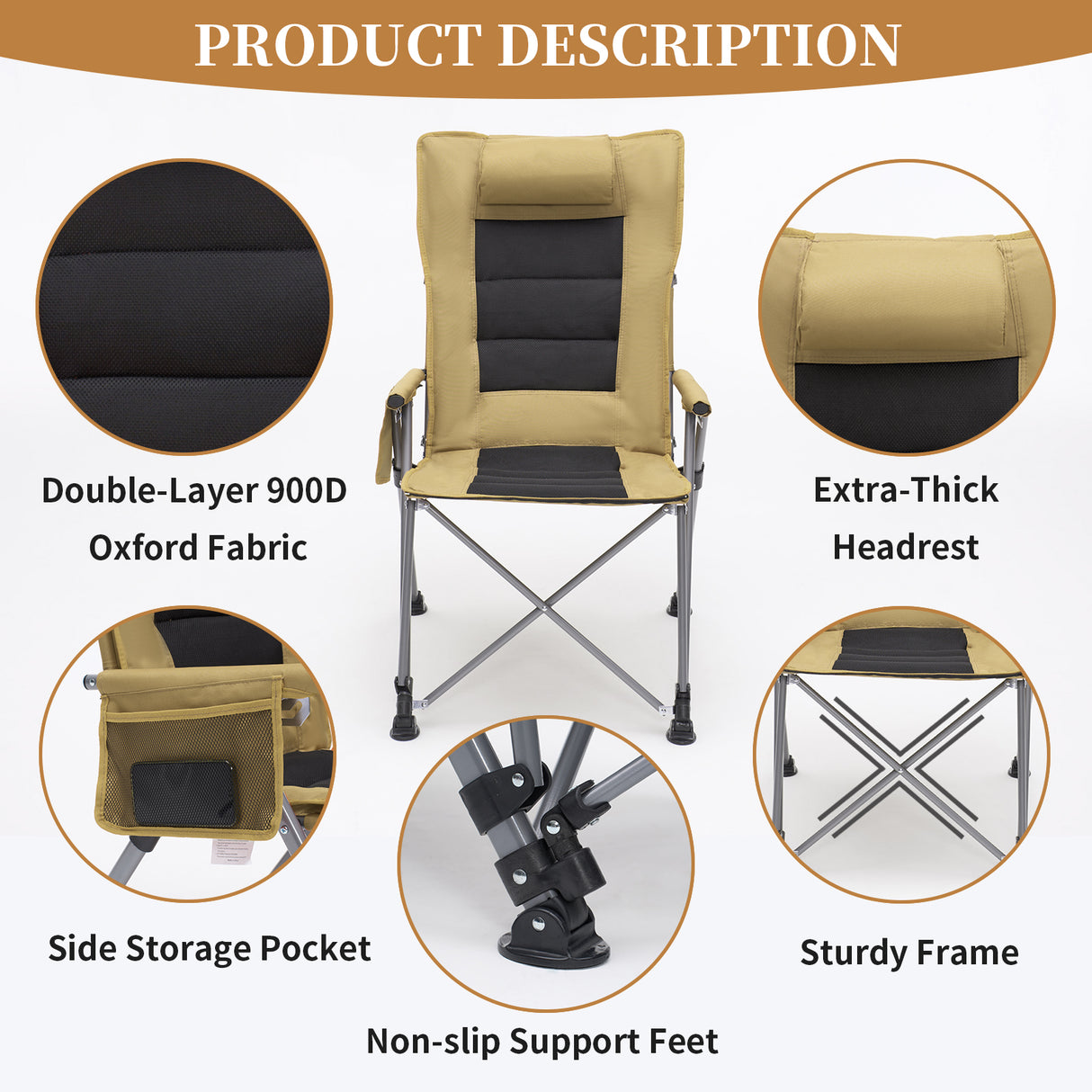 5-Position Adjustable Reclining Camping Chair