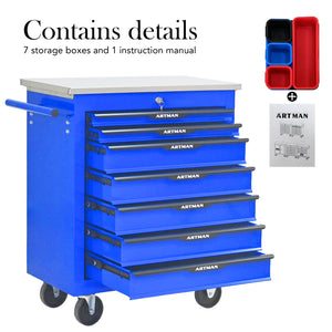 7 Drawers Multifunctional Tool Cart with Wheels - Blue & Black
