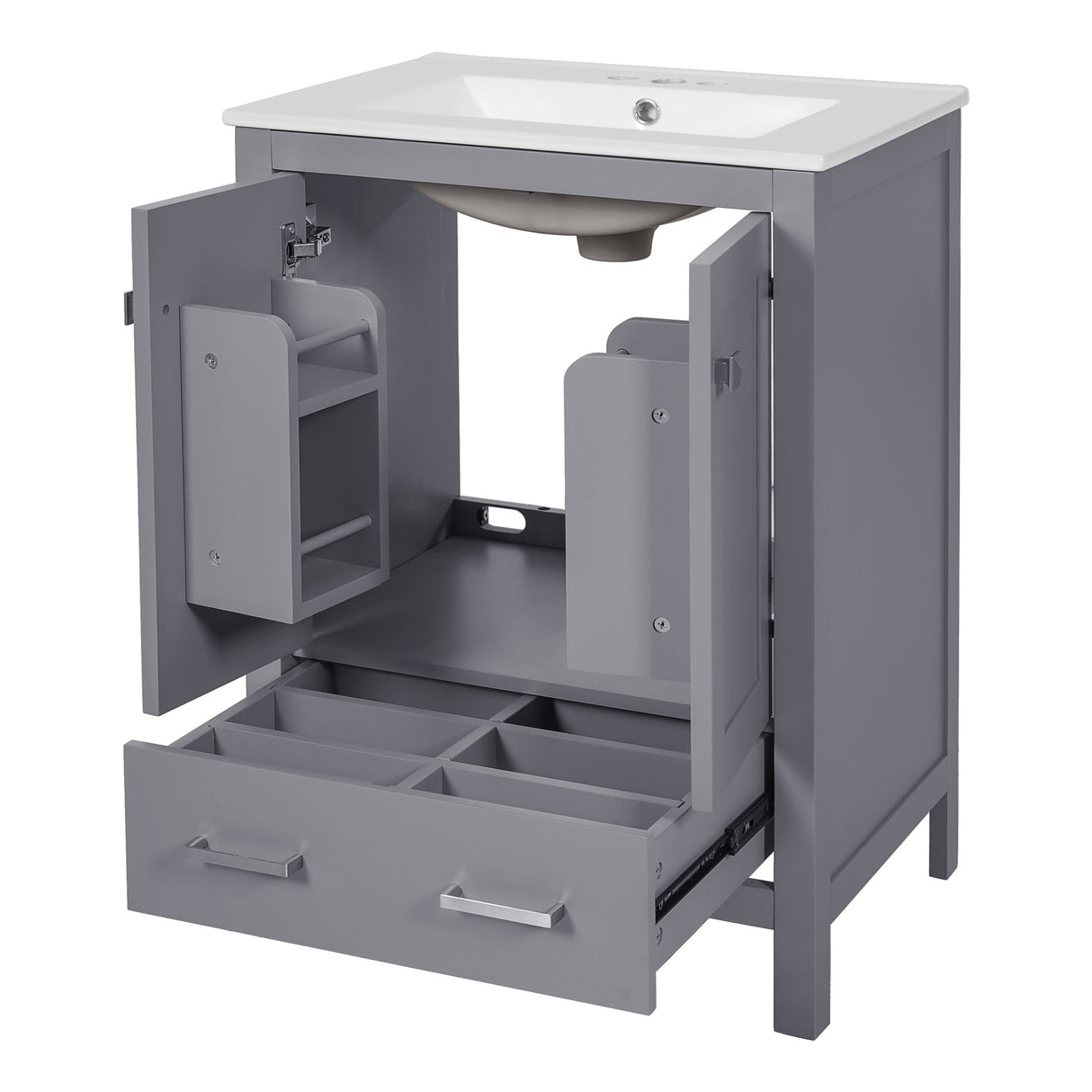 Bathroom Vanity With Integrated Undermount Ceramic Sink, 2 Doors And 1 Drawer, Soft Close Hinges