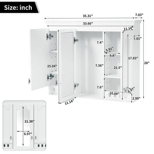 Wall Mount Mirror Cabinet With Adjustable Shelves, Soft Closing Hinges