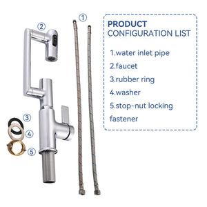 Bathroom Sink Faucet With Spray Function And Temperature Display, Anti Skid Switch, 360 Degree Rotary