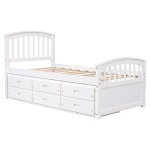 Platform Storage Bed Solid Wood Bed With 6 Drawers