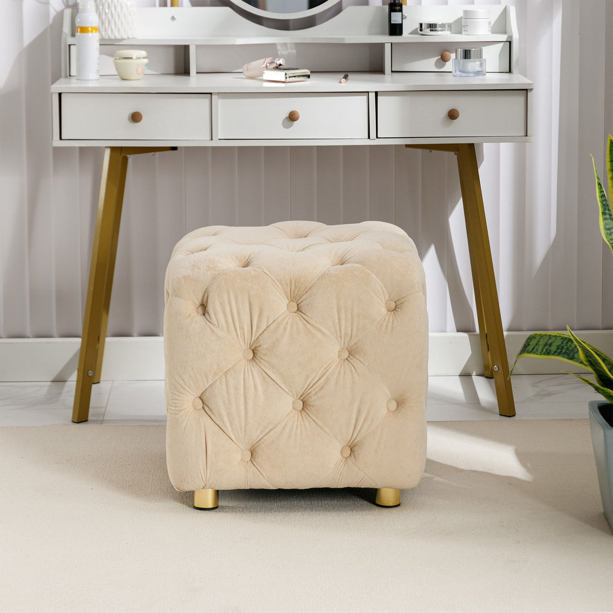 Modern Upholstered Ottoman, Exquisite Small End Table, Soft Foot Stool, Dressing Makeup Chair, Comfortable Seat For Living Room, Bedroom, Entrance